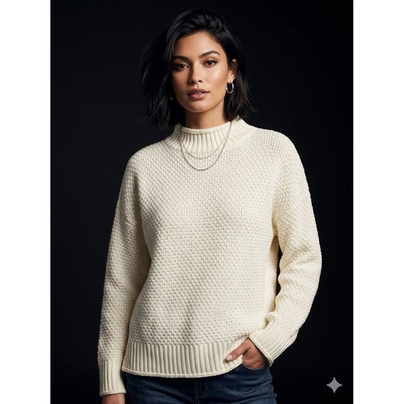 Zesica Sweaters - ZESICA Womens Cream Textured Chunky Knit Mock Neck Oversized Sweater Small NEW